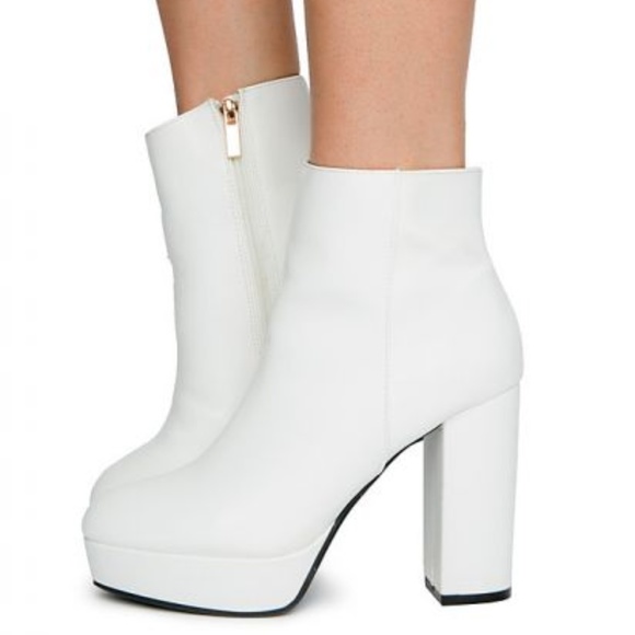LAST ONES Bamboo White Block Heel Ankle Booties - Picture 5 of 8
